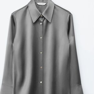Satin Button-Up Shirt in Gray
